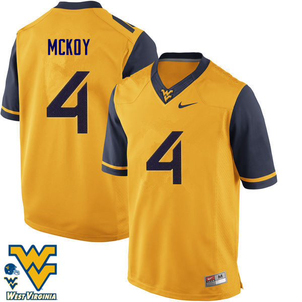 Men #4 Kennedy McKoy West Virginia Mountaineers College Football Jerseys-Gold - Click Image to Close